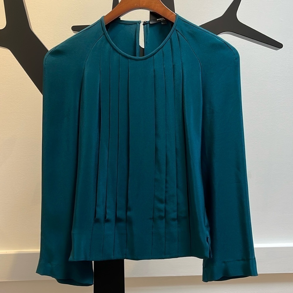 DEREK LAM 100% silk pleated blouse dark teal size 0